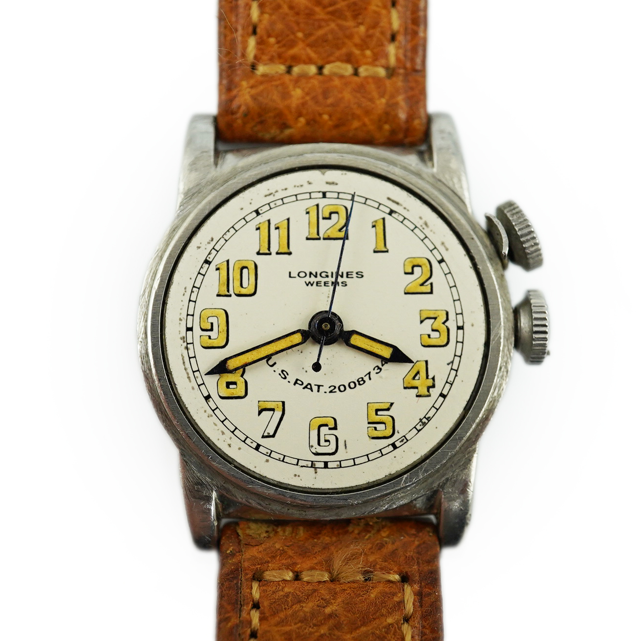 A gentleman's mid 1940's steel Longines Weems U.S Patent Army Pilot's manual wind wrist watch